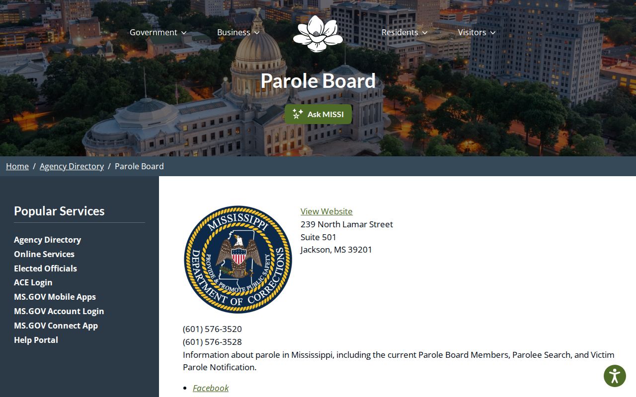 Mississippi Parole Board source for Tate County parole records