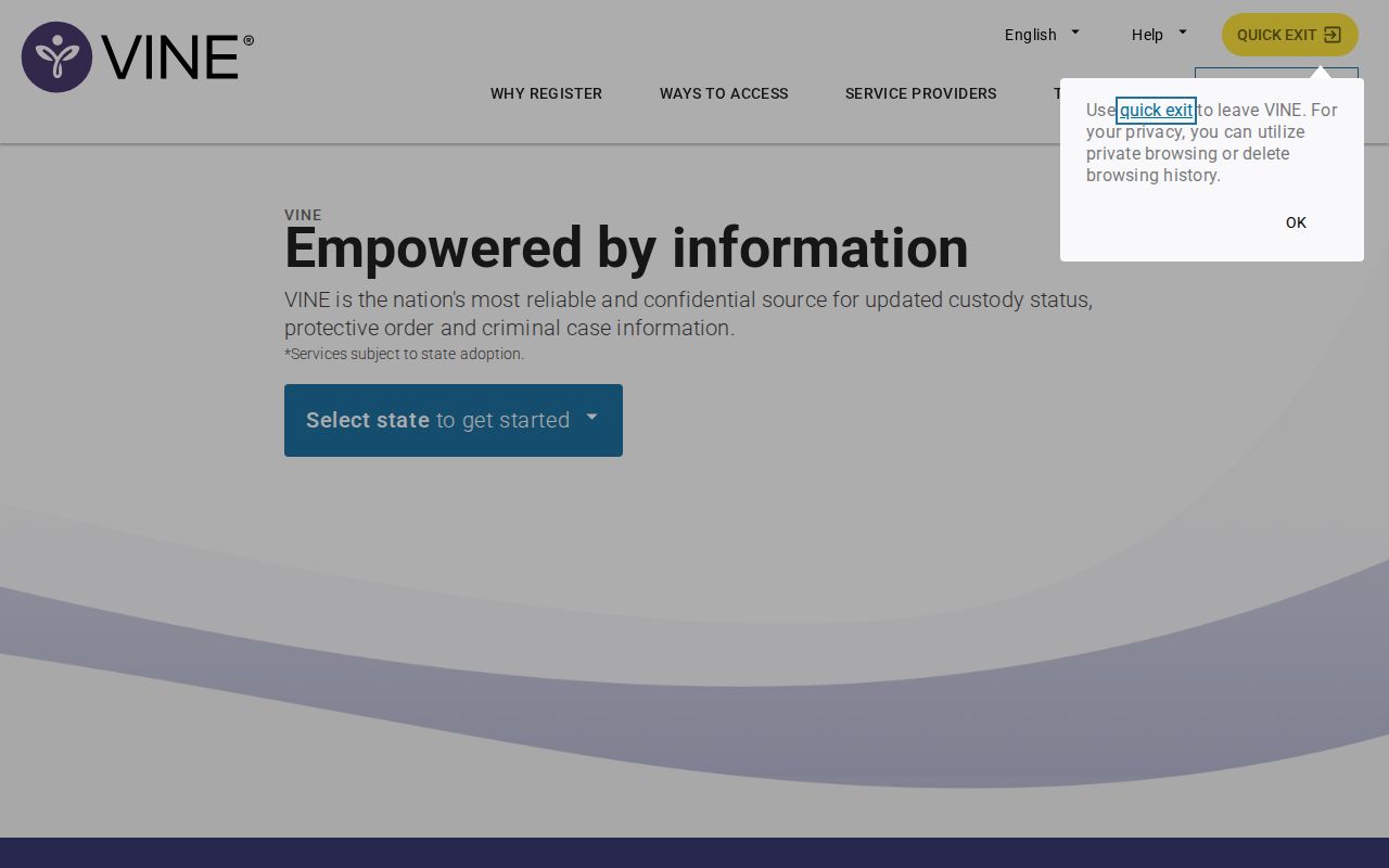 Tate County VINELink inmate release search interface
