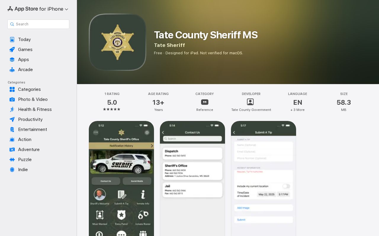 Tate County released inmate mugshot access through the official sheriff mobile app