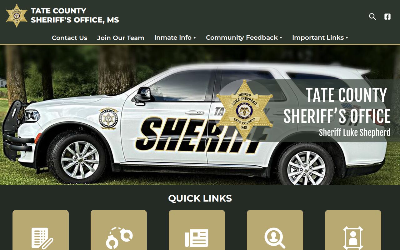 Tate County Jail release records office identity and contact details